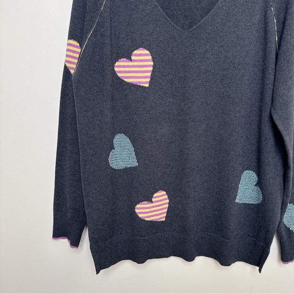 ZAKET & PLOVER Womens Small Vneck Heart Cashmere Gray Sweater CN - Picture 10 of 15